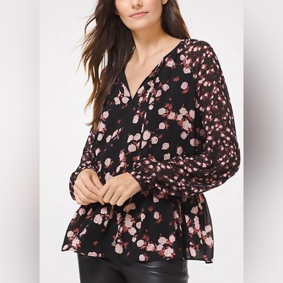 Michael Kors Rose Georgette Long Sleeve Floral Blouse - Picture 1 of 8
